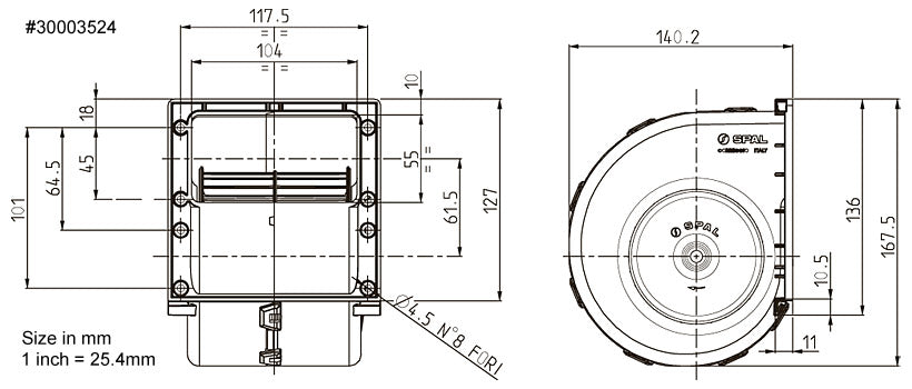 SPAL RAV3 Single Speed 12v Blower Assembly - 010-A70-74D