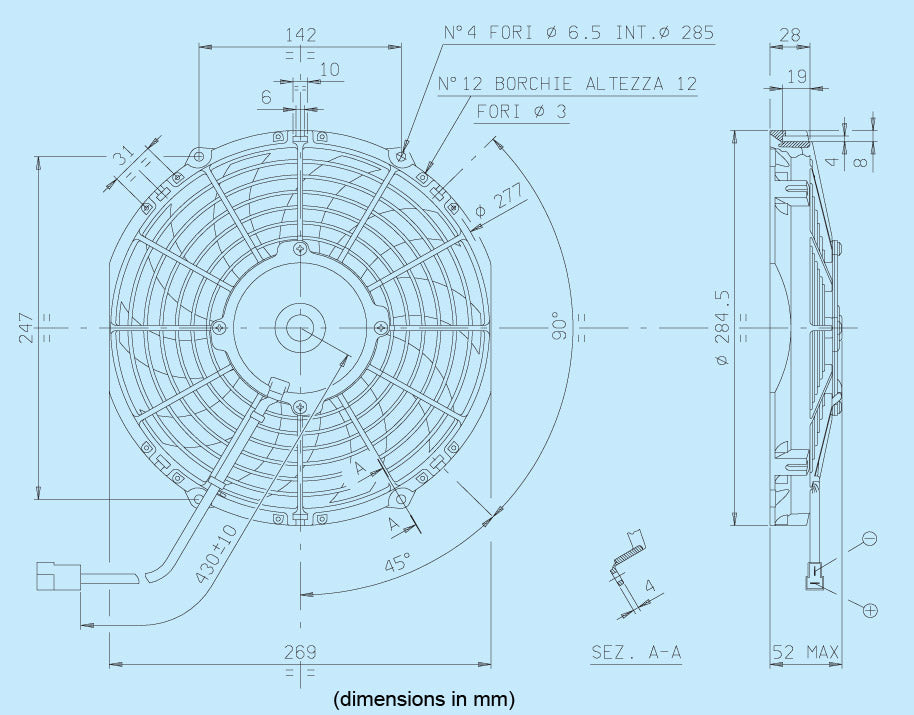 SPAL 10" Curved Blade Slim 12v Push Fan - VA11-AP7/C-57S