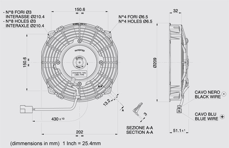 SPAL 7.5" Slim 12v Push Fan (ATV) - VA14-AP11/C-34S