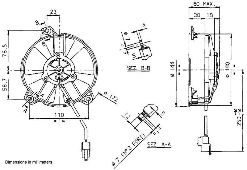 SPAL 5.2" Paddle Blade Slim 12v Push Fan - VA31-A101-46S