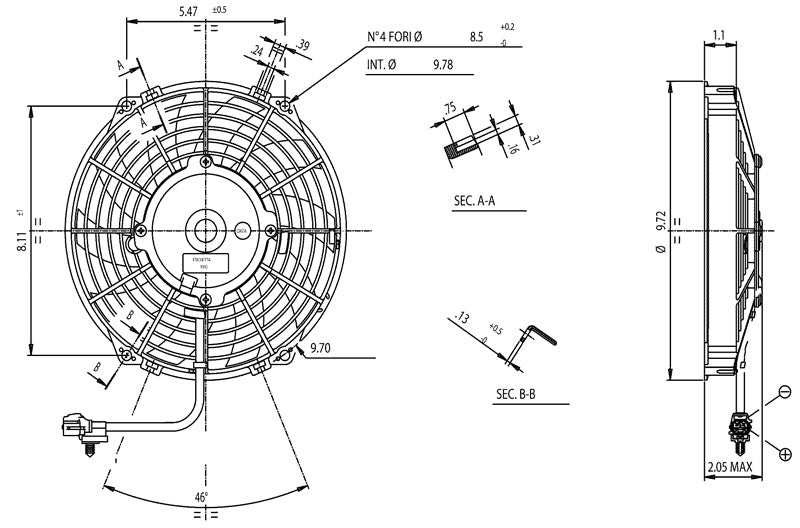 SPAL 9" Curved Blade Slim 12v Push Fan - VA07-AP12/C-58S