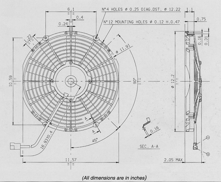 SPAL 11" Slim 12v Push Fan - VA09-AP8/C-27S