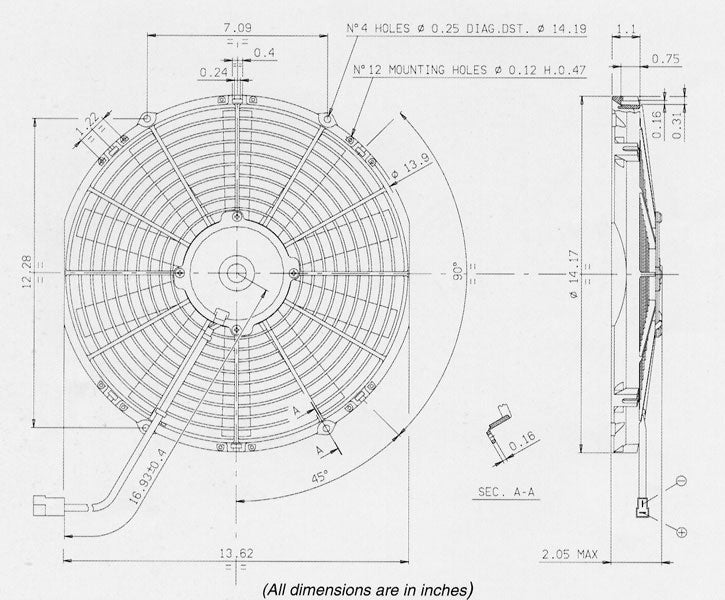 SPAL 13" Slim 12v Push Fan - VA13-AP9/C-35S