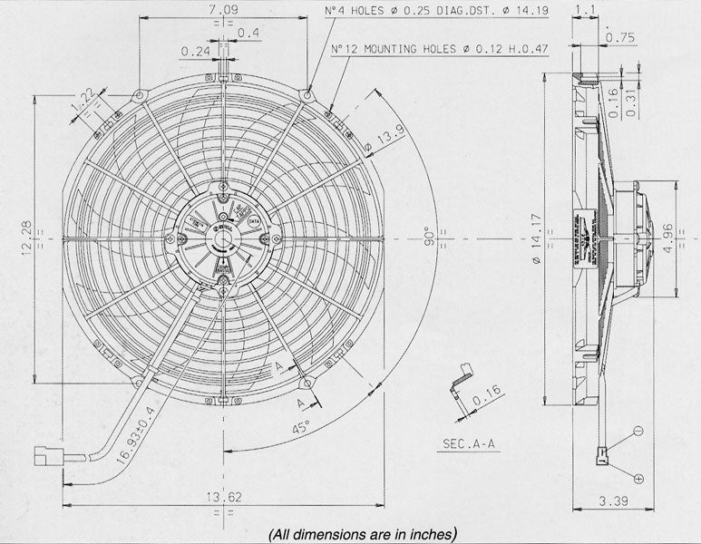 SPAL 13" High Performance Curved Blade 12v Pull Fan - VA13-AP70/LL-63A