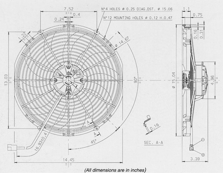 SPAL 14" High Performance Curved Blade 12v Pull Fan - VA08-AP71/LL-53A
