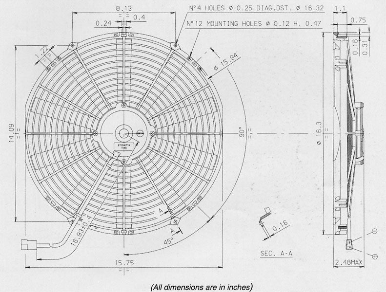 SPAL 16" Medium Profile 12v Pull Fan - VA18-AP51/C-41A