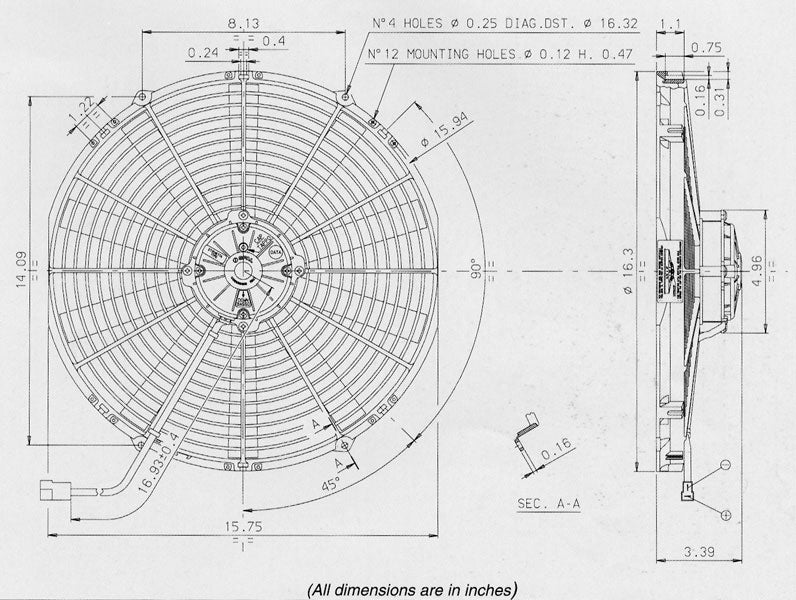 SPAL 16" High Performance Straight Blade 12v Pull Fan - VA18-AP70/LL-86A