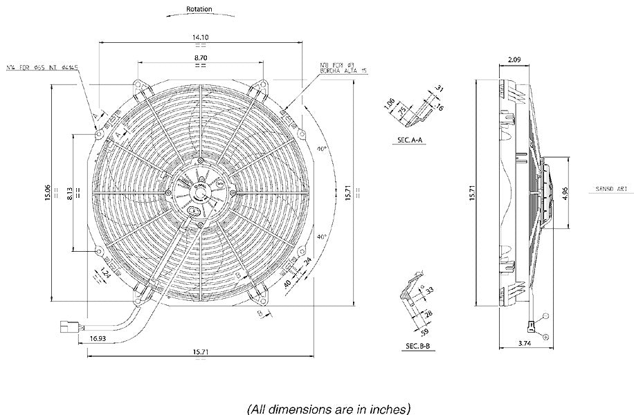 SPAL 16" High Performance Paddle Blade 12v Pull Fan - VA33-AP71/LL-65A