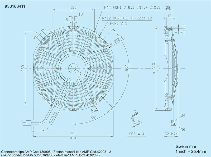 SPAL 11" Curved Blade Slim 12v Pull Fan - VA09-AP12/C-54A