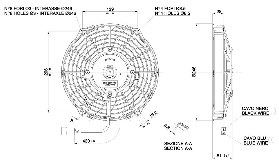 SPAL 9" Low Profile Curved Blade 24v Pull Fan - VA07-BP12/C-58A
