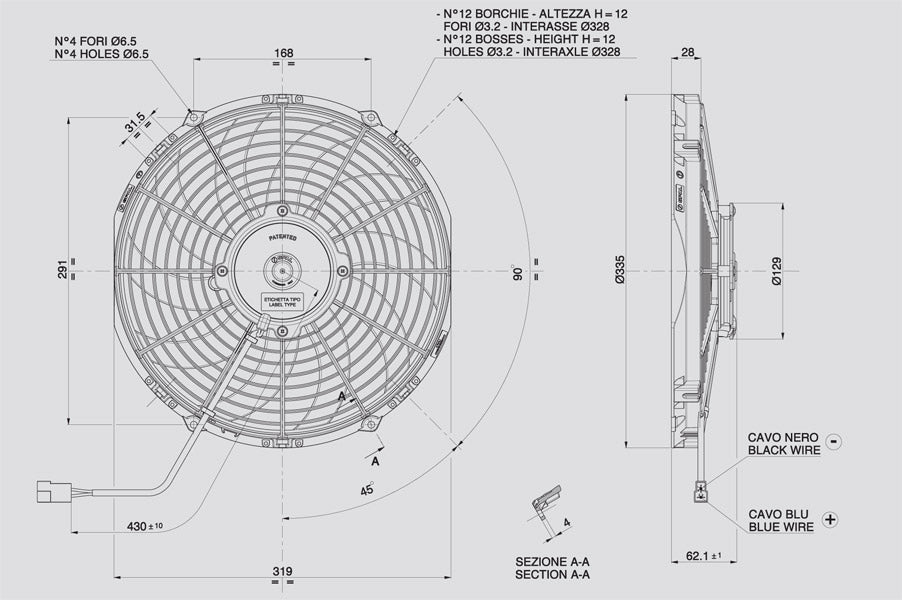 SPAL 12" Curved Blade Medium Profile 12v Pull Fan - VA10-AP50/C-61A