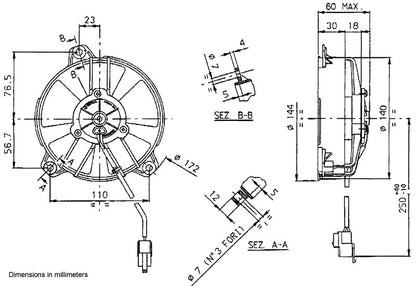 SPAL 5.2" Paddle Blade Slim 12v Pull Fan - VA31-A101-46A