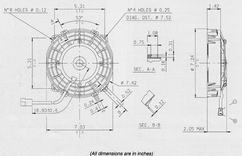 SPAL 6.5" Slim 12v Push Fan - VA22-AP11/C-50S