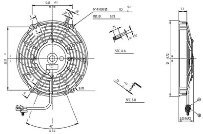 SPAL 9" Curved Blade Slim 12v Pull Fan - VA07-AP12/C-58A