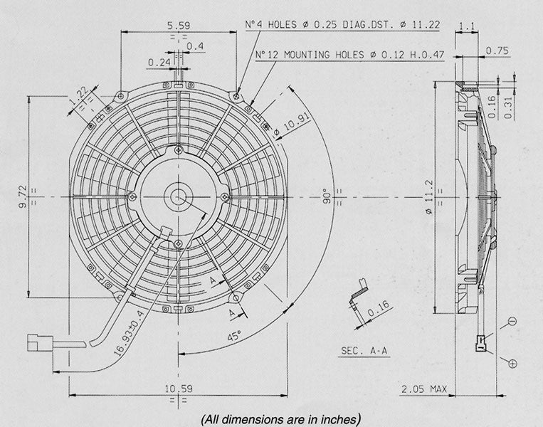 SPAL 10" Slim 12v Pull Fan - VA11-AP8/C-29A