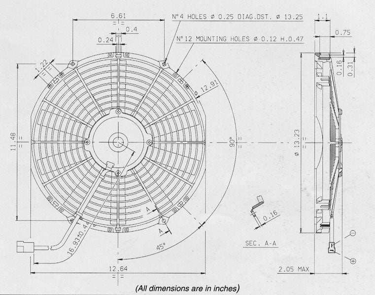 SPAL 12" Slim 12v Push Fan - VA10-AP9/C-25S