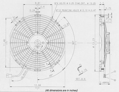 SPAL 12" Medium Profile 24v Pull Fan - VA10-BP50/C-25A