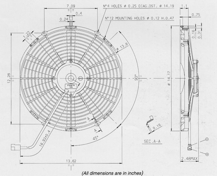 SPAL 13" Medium Profile 12v Push Fan - VA13-AP51/C-35S