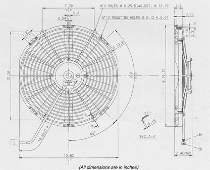 SPAL 13" Medium Profile 12v Push Fan - VA13-AP51/C-35S