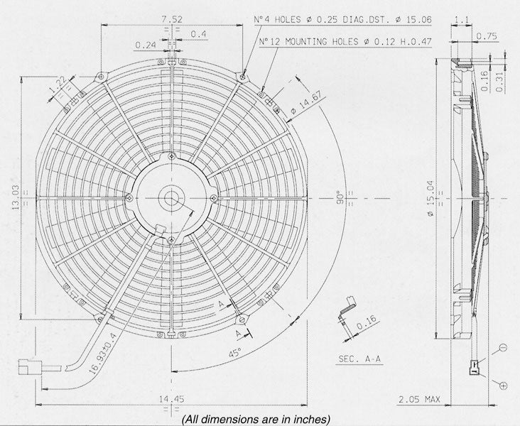 SPAL 14" Slim 12v Pull Fan - VA08-AP10/C-23A