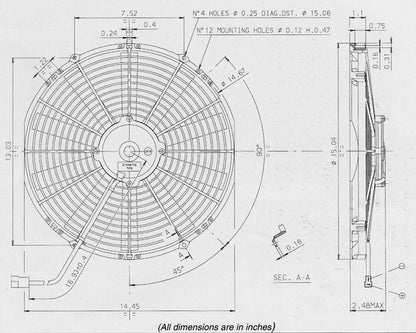 SPAL 14" Medium Profile 12v Pull Fan - VA08-AP51/C-23A