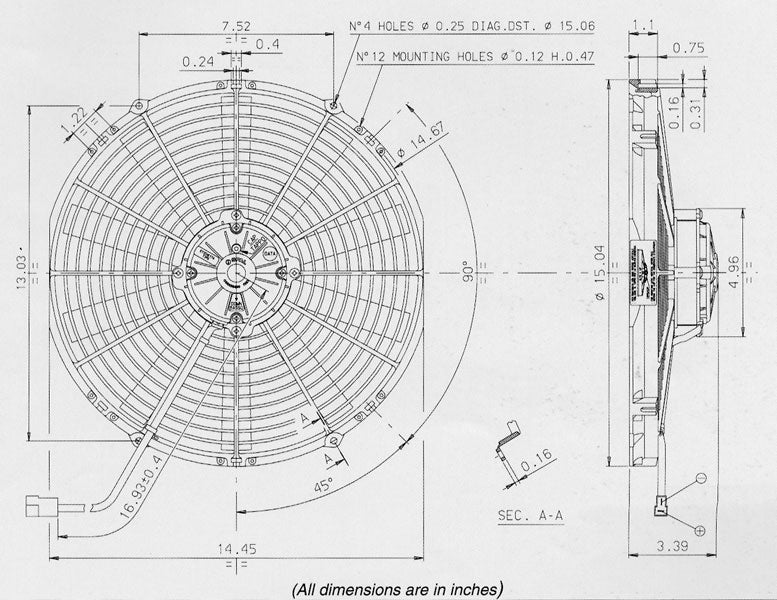 SPAL 14" High Performance Straight Blade 12v Push Fan - VA08-AP70/LL-23MS