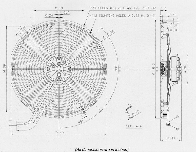 SPAL 16" High Performance Curved Blade 12v Pull Fan - VA18-AP71/LL-59A