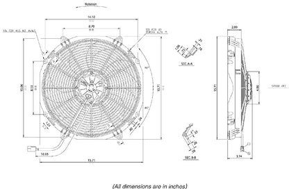 SPAL 16" High Performance Paddle Blade 12v Pull Fan - VA33-AP71/LL-65A